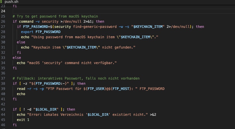 Screenshot of the generated push.sh deployment script